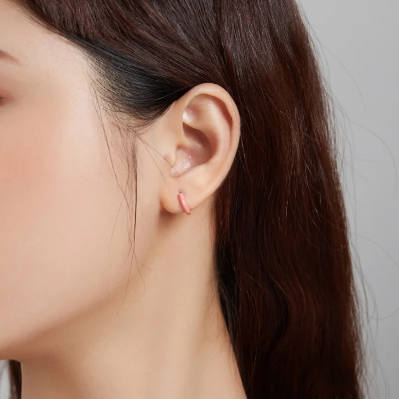 (obrázek pro) Pandora styl Malé růžové náušnice na kroužcích - BSE488-PK - Zobrazit 4