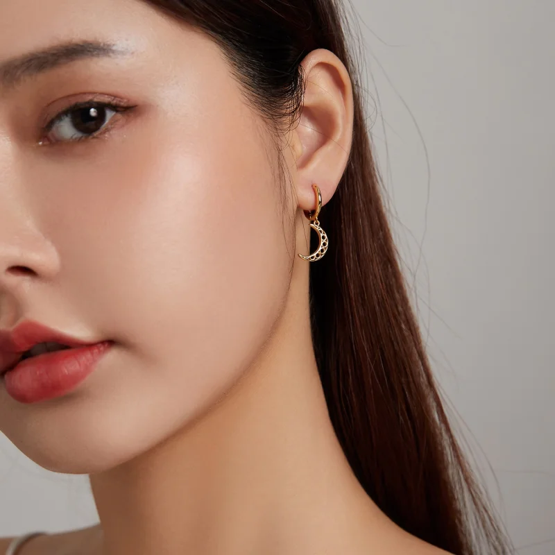 (obrázek pro) Pandora styl minimalistické - Půlměsíc náušnice - SCE1191 - Zobrazit 5
