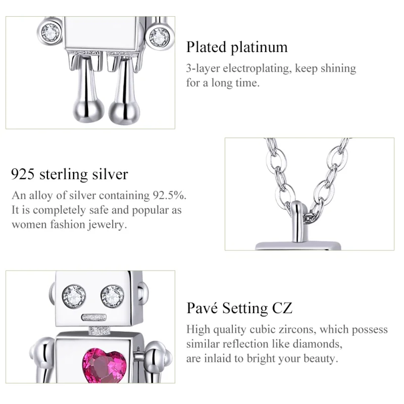 (obrázek pro) Pandora styl Stříbrný náhrdelník Robot Lásky - SCN388 - Zobrazit 4