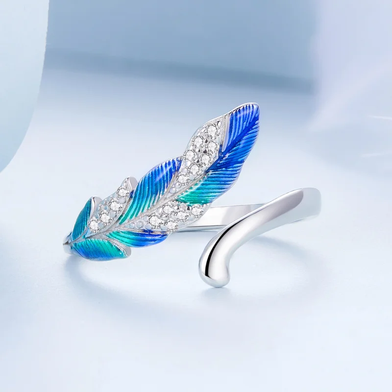 (obrázek pro) Pandora styl Dazzling Blue Feather Otevřený Prsten - BSR301 - Zobrazit 3