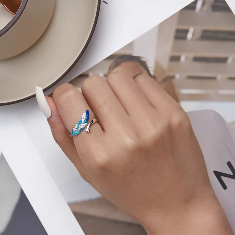 (obrázek pro) Pandora styl Dazzling Blue Feather Otevřený Prsten - BSR301 - Zobrazit 6