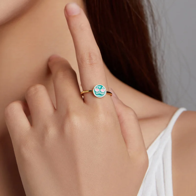 (obrázek pro) Pandora styl Emoji - Cool otevřený prsten - SCR737-A - Zobrazit 5