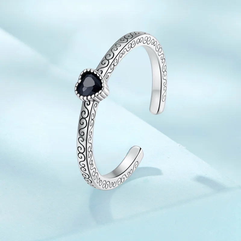 (obrázek pro) Pandora styl vintage černý zirkon otevřený prsten - SCR878 - Zobrazit 2