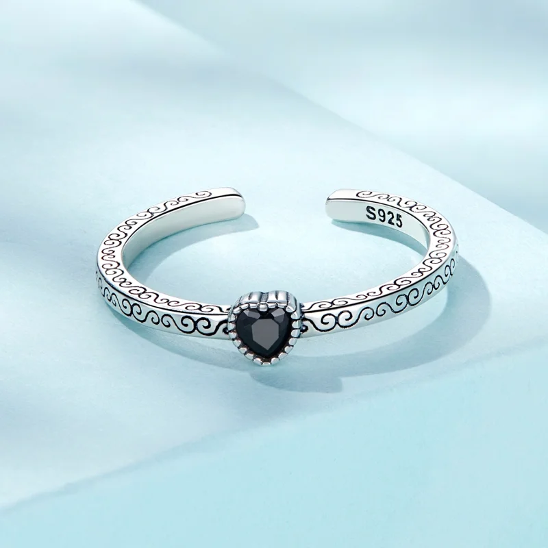 (obrázek pro) Pandora styl vintage černý zirkon otevřený prsten - SCR878 - Zobrazit 3