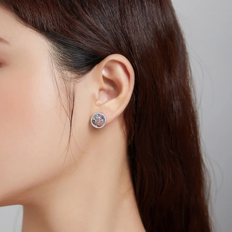 (obrázek pro) Pandora styl Barevné stříbrné náušnice se stromem života - BSE497 - Zobrazit 6