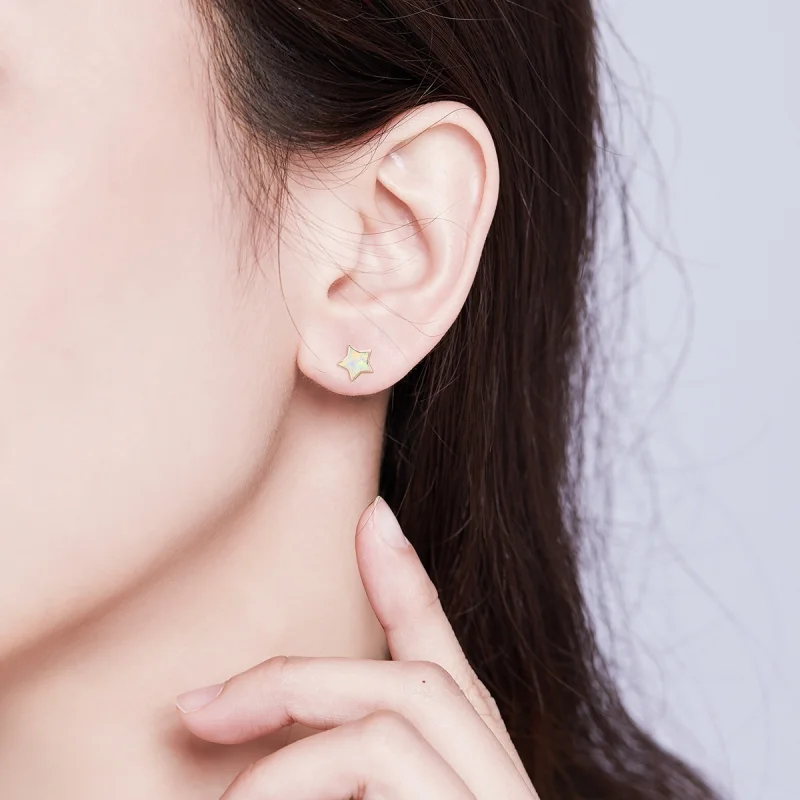 (obrázek pro) Pandora styl Opal Pentagramové náušnice s kolíčkem - SCE674 - Zobrazit 5