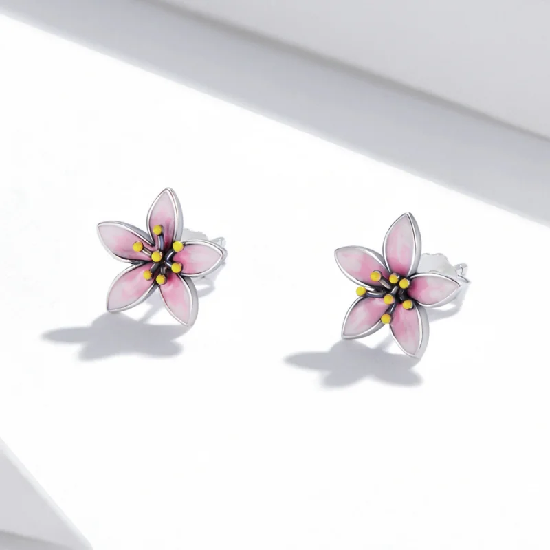 (obrázek pro) Pandora styl Růžové Sakura náušnice - SCE1273 - Zobrazit 2