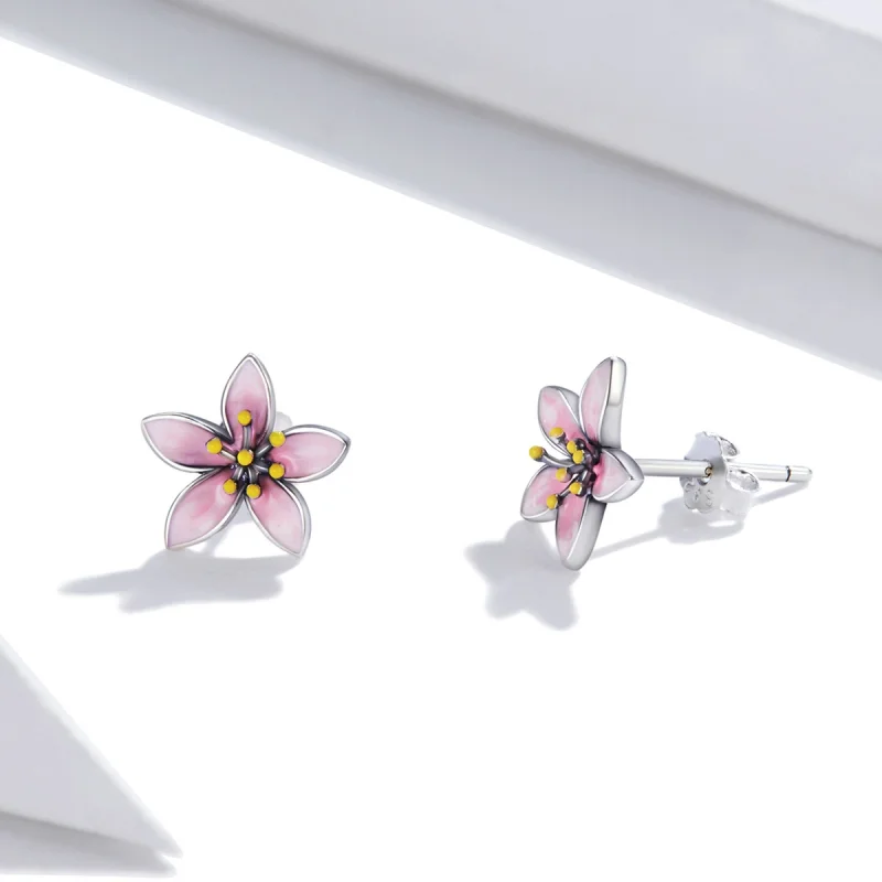 (obrázek pro) Pandora styl Růžové Sakura náušnice - SCE1273 - Zobrazit 3