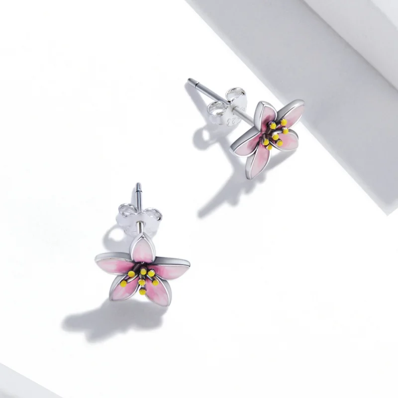 (obrázek pro) Pandora styl Růžové Sakura náušnice - SCE1273 - Zobrazit 4