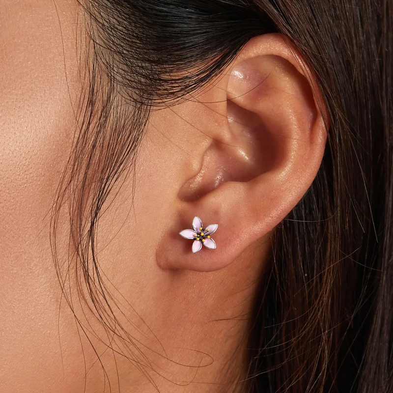 (obrázek pro) Pandora styl Růžové Sakura náušnice - SCE1273 - Zobrazit 6